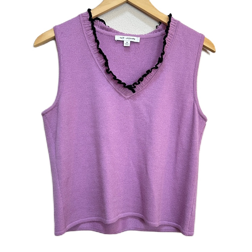 ST. John‎ Purple Santana Knit Pullover Ruffle Neck Sleeveless Top Women’s Medium